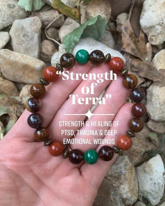 MENS 10MM - PTSD Trauma Recovery - Emotional Abuse Healing " The Strength Of Terra " Sadness - Depression - REAL Crystal Gemstone Bracelet