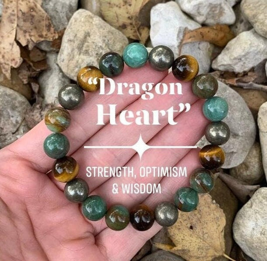 10MM Strength & Wisdom Bracelet " Dragon Heart " Courage and Protection - Self Empowerment - Crystal Healing Gemstones
