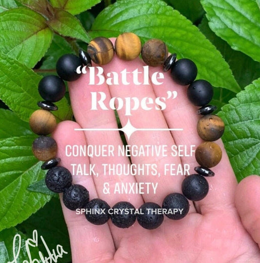 MENS 10MM Anxiety Support  - Strong Protection " Battle Ropes " Courage & Strength - Tigers Eye - Onyx - Crystal Healing Gemstone Bracelet