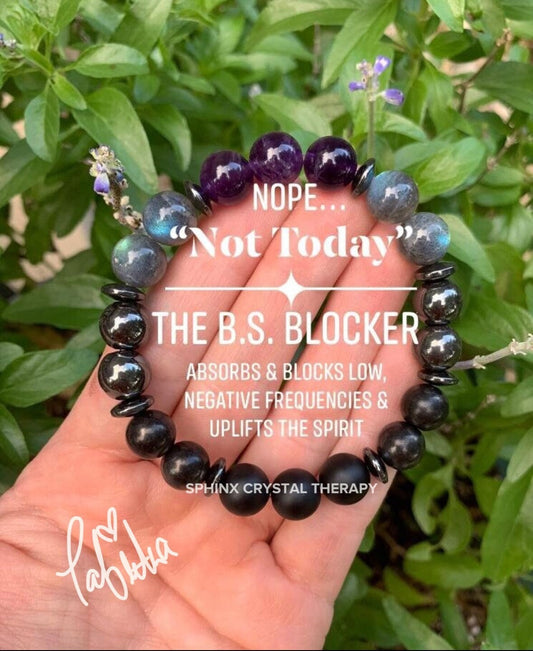 MENS 10MM - Negativity Shield -Gifted Empath - EMF Protection - Nope " Not Today "  High Grade Shungite - Crystal Healing Gemstone Bracelet