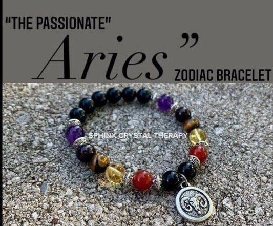 Aries Energy - Zodiac Horoscope " The Passionate Aries " March April Birthday - REAL Quality Gemstones - Crystal Healing Bracelet