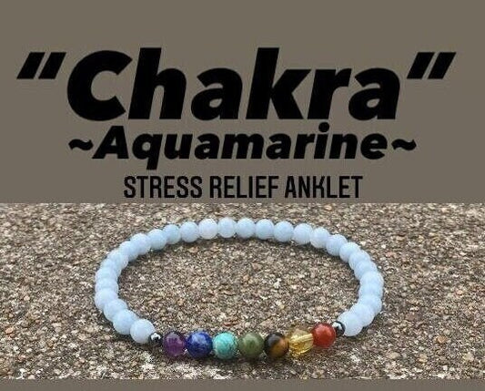 Calming Stress Relief - Chakra Balance - AAA Pale Blue Aquamarine Anklet - Anxiety Support - Real Crystal Healing Gemstone Ankle Bracelet