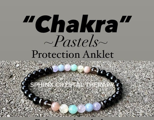 6mm Aura Protection Anklet - PASTEL Chakra Stones - Stress Anxiety Support - Strength Courage - AAA Black Onyx Crystal Healing Gemstones