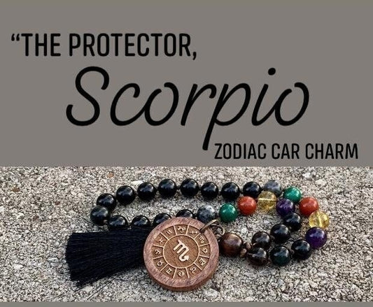 Scorpio Energy Car Charm - Zodiac Horoscope " The Protector Scorpio " October November Birthday - Crystal Rear View Mirror Mala Ornament