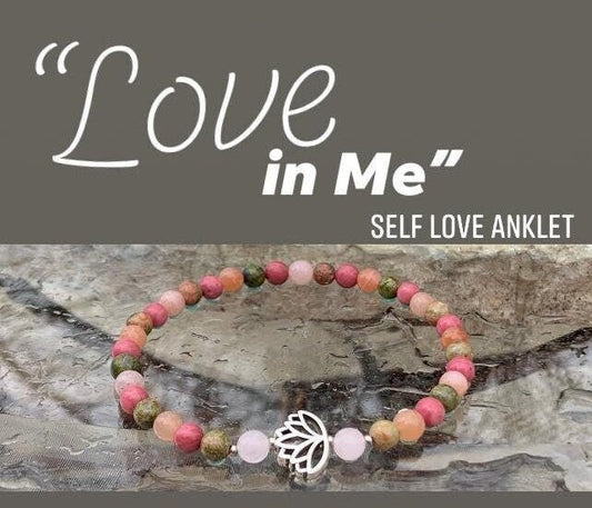 Self Love Anklet - Positive Self Image - Confidence & Emotional Healing " Love in Me " High Quality REAL Crystal Healing Ankle Bracelet