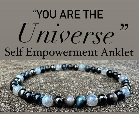Self Empowerment Anklet - Strength & Courage " You are the Universe " AAA Blue Tigers Eye - Labradorite - Silver Obsidian Crystal Gemstones