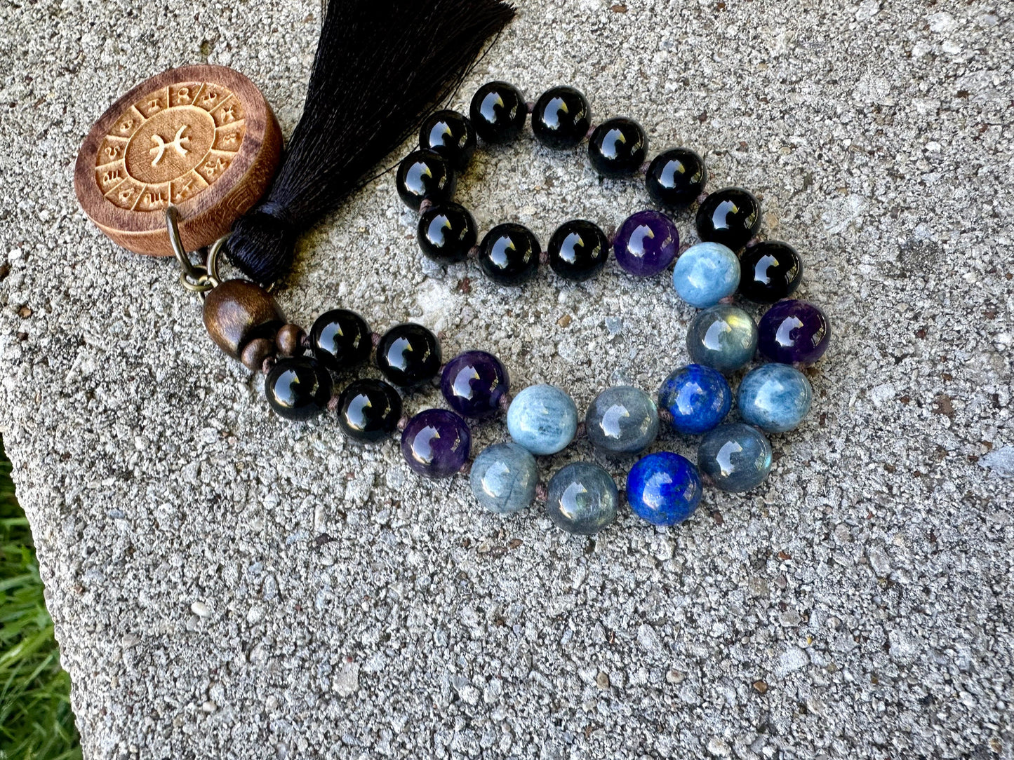 Pisces Energy Zodiac Car Charm "The Compassionate Pisces" February March Birthday - AAA Crystal Healing Gemstone Rear View Mirror Ornament