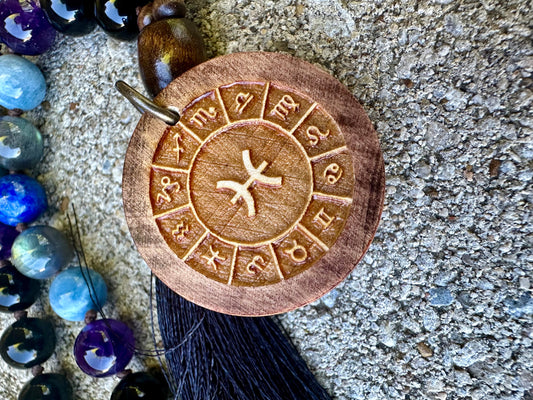 Pisces Energy Zodiac Car Charm "The Compassionate Pisces" February March Birthday - AAA Crystal Healing Gemstone Rear View Mirror Ornament