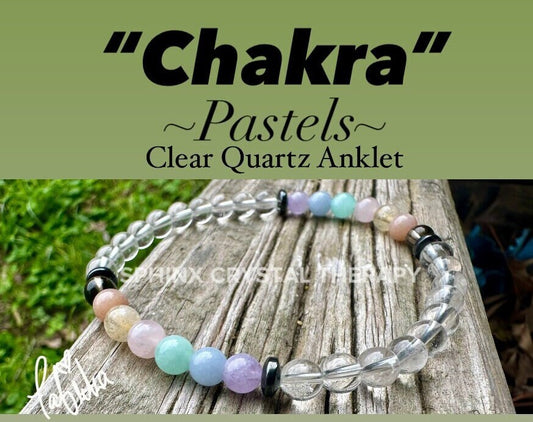 Protection & Intuition Anklet - PASTEL Chakra Stones - Clear Quartz - AAA High Vibration Stones - Crystal Healing Gemstone Ankle Bracelet