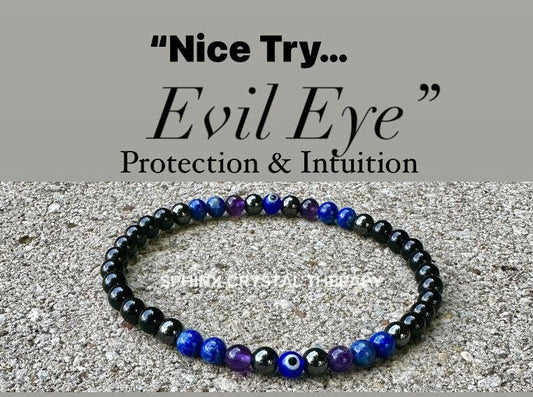 Protection & Intuition Anklet - Aura Shield " Nice Try Evil Eye " Nazaar Amulet - AAA Lapis - Black Tourmaline - Crystal Healing Gemstones