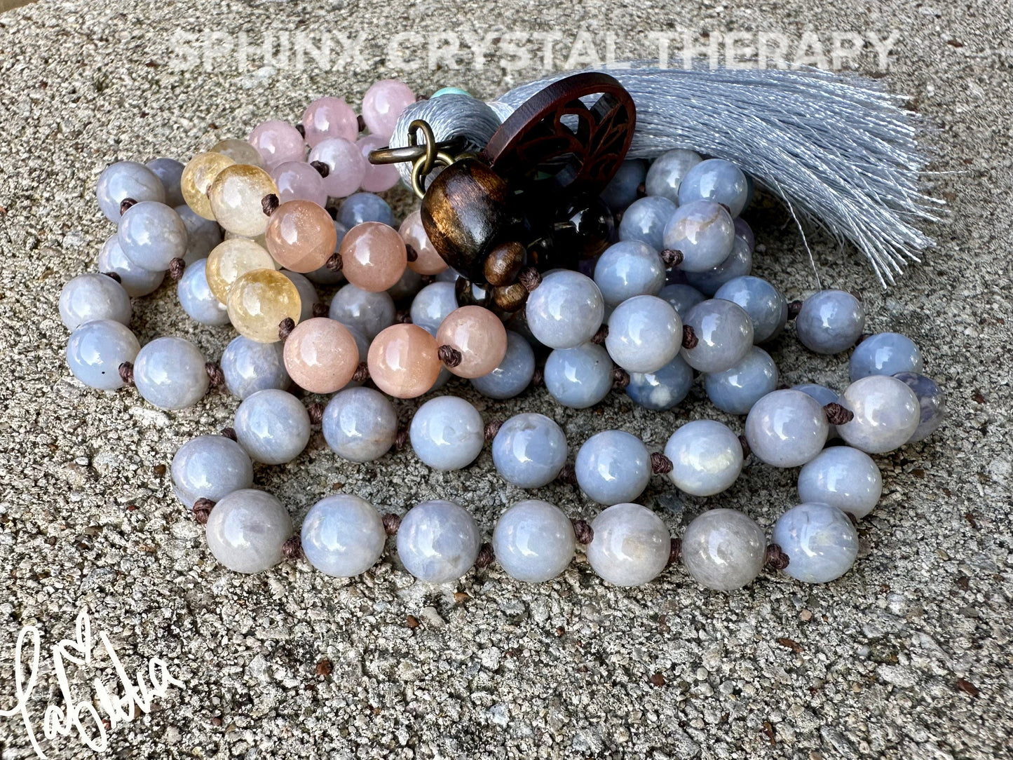 RARE AAA Blue Rose Quartz Mala - Self love & Emotional Healing - PASTEL Chakra Stones - Stress Anxiety Grief Support - 108 Crystal mala