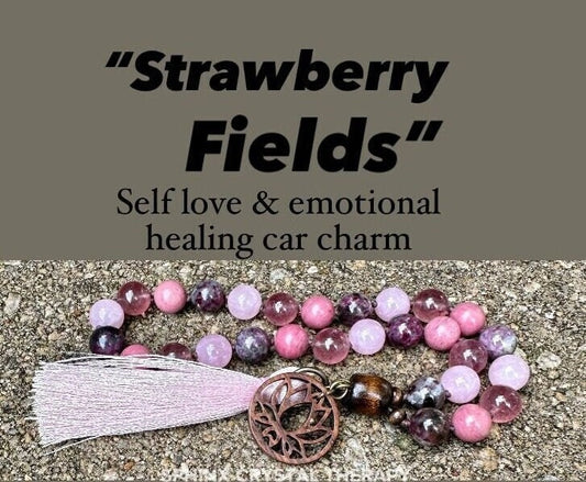 Self Love & Emotional Healing Car Charm " Strawberry Fields " Rose Quartz - Eudialyte - Crystal Healing Gemstone Rear View Mirror Ornament