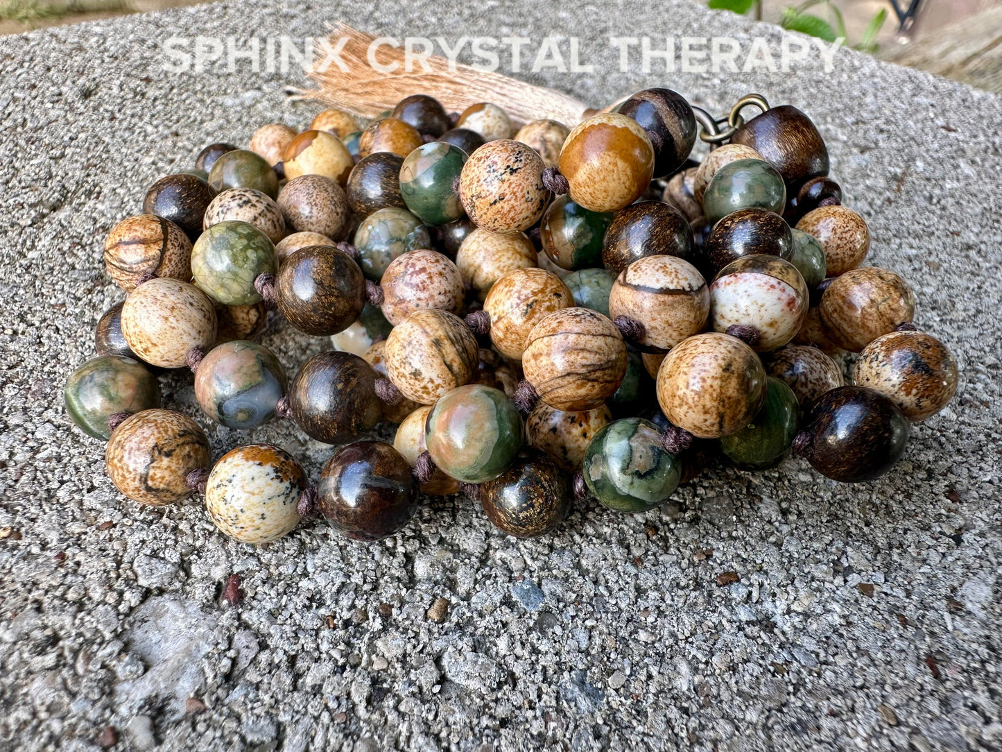 Grounded Earth Energy Mala - Protection - Gratitude - Positivity "Kuranda's Rain Dance" AAA Jasper Crystal Healing Gemstone Mantra Necklace