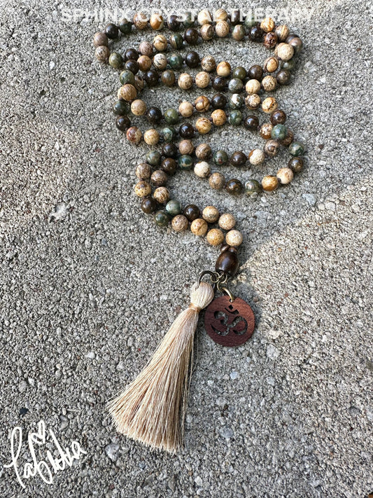 Grounded Earth Energy Mala - Protection - Gratitude - Positivity "Kuranda's Rain Dance" AAA Jasper Crystal Healing Gemstone Mantra Necklace