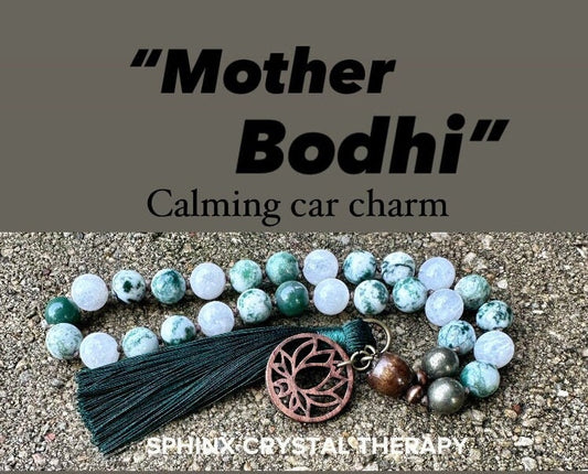 Calming Car Charm - Stress Relief & Anxiety Support " Mother Bodhi " Moonstone - AAA Gemstones - Crystal Healing Rear View Mirror Ornament