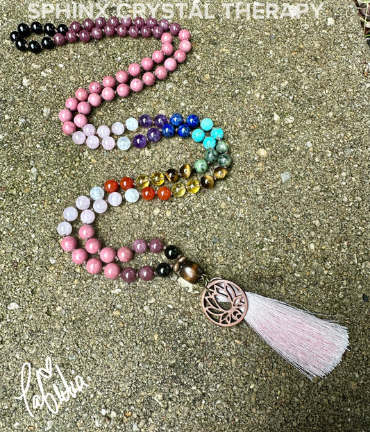 Self Care Chakra Mala - Protection & Energy Balance Necklace - Empath Support - Emotional Healing - AAA Real Crystal Gemstones - 108 Mantra