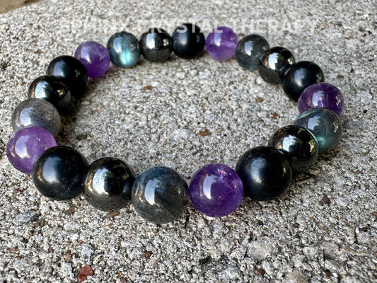 10mm Empath Protection - IMPERFECT STONES - Shungite - Hematite - Amethyst - Labradorite - DISCOUNTED Crystal Healing Real Gemstone Bracelet