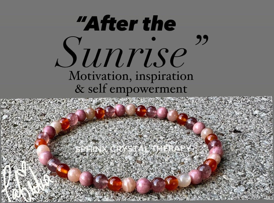 Motivation Anklet - Inspiration - Creativity " After the Sunrise " Self Empowerment - Strawberry Quartz - Sunstone - Crystal Healing Stones