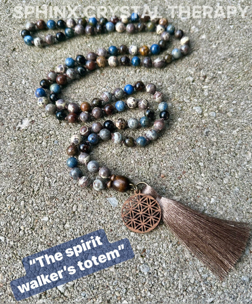 Intuition & Gifted Abilities Mala - IMPERFECT STONES " The Spirit Walkers Totem " Dumortierite - Phlogopite - DISCOUNTED Crystal Necklace
