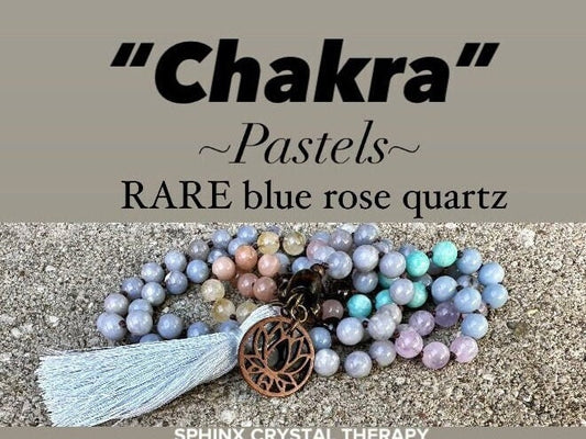 RARE AAA Blue Rose Quartz Mala - Self love & Emotional Healing - PASTEL Chakra Stones - Stress Anxiety Grief Support - 108 Crystal mala