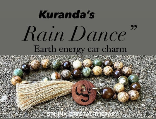 Grounded Earth Energy Car Charm - Protection - Gratitude - Positivity "Kuranda's Rain Dance" Crystal Healing Rear View Mirror Ornament Mala