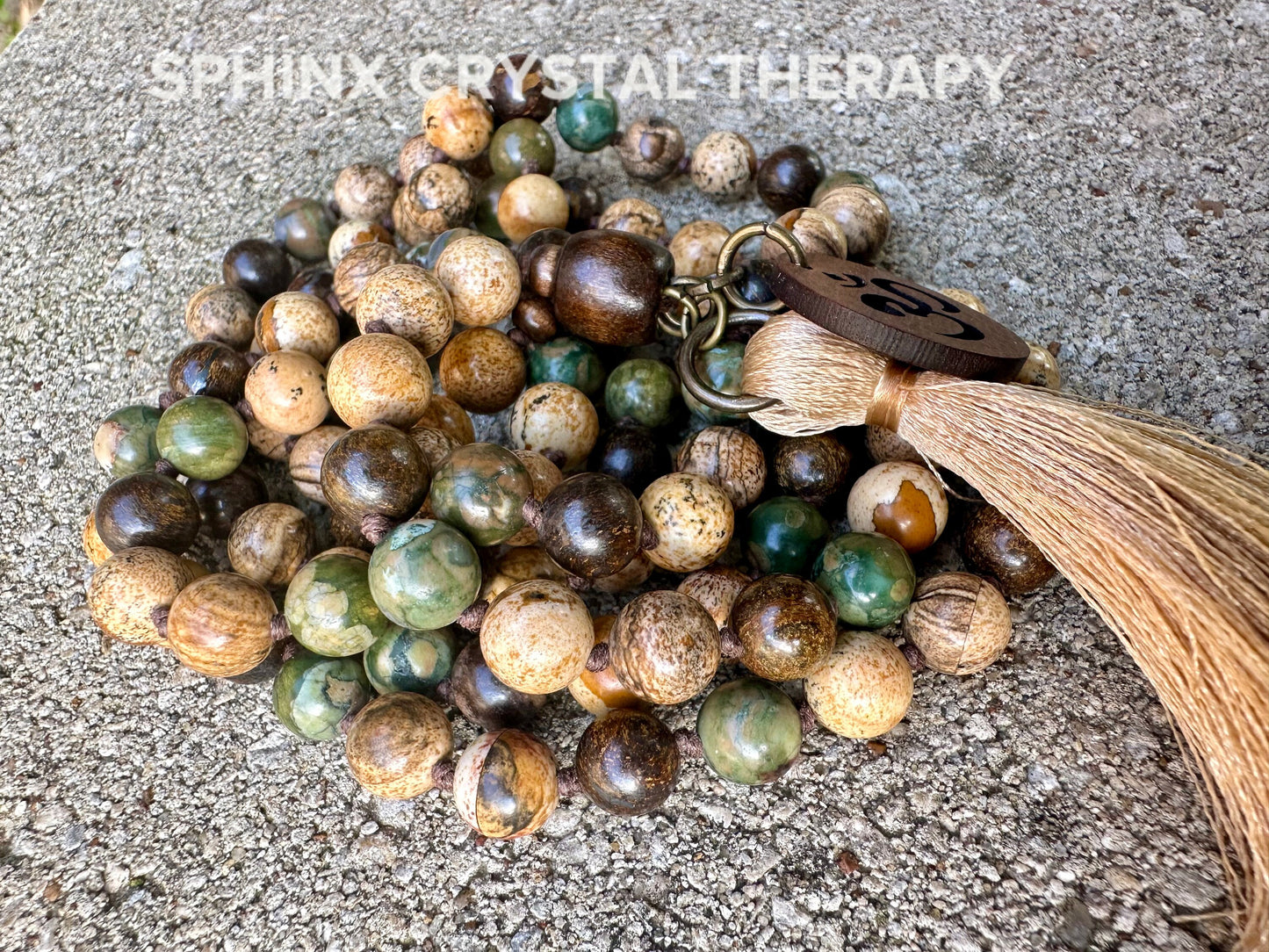 Grounded Earth Energy Mala - Protection - Gratitude - Positivity "Kuranda's Rain Dance" AAA Jasper Crystal Healing Gemstone Mantra Necklace