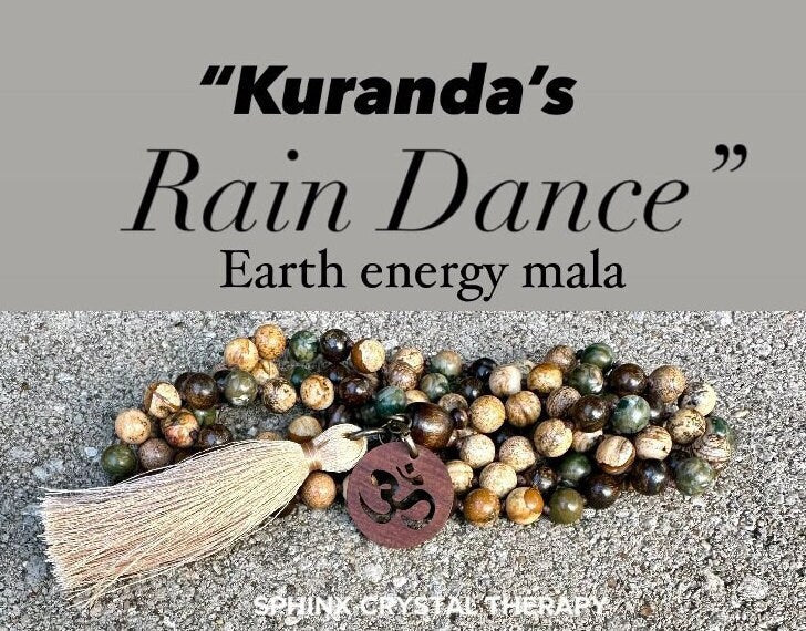 Grounded Earth Energy Mala - Protection - Gratitude - Positivity "Kuranda's Rain Dance" AAA Jasper Crystal Healing Gemstone Mantra Necklace