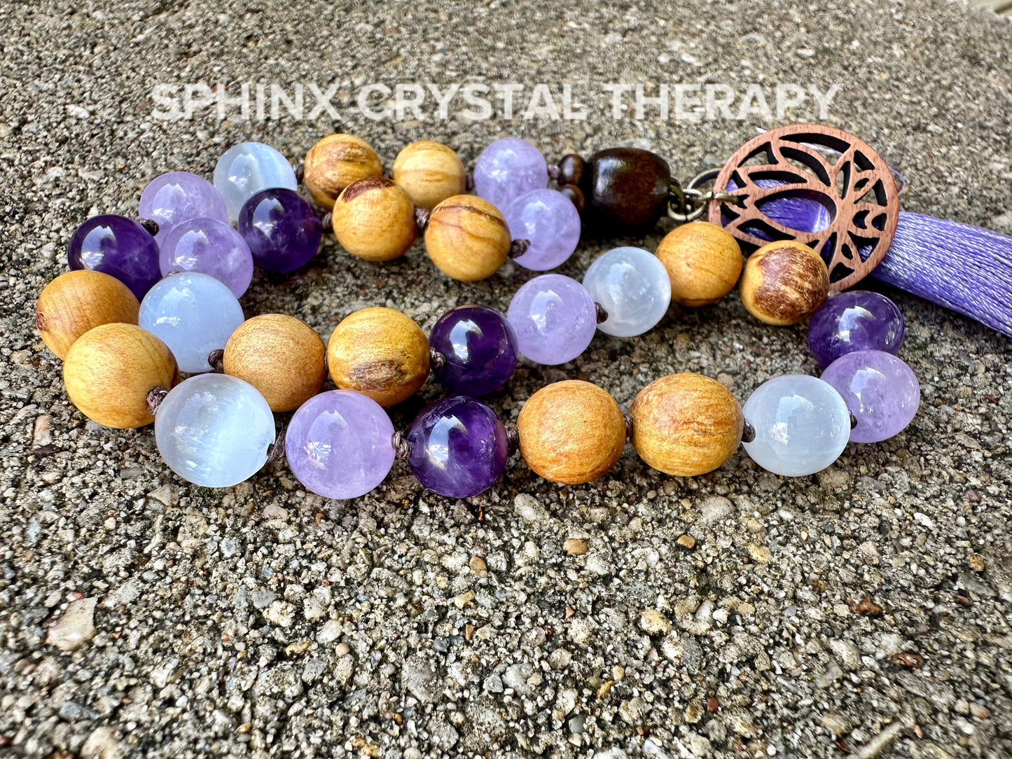 High Vibration Car Charm " The Light Worker " Divine Healer - Amethyst - Selenite - Crystal Gemstone Palo Santo Rear View Mirror Ornament