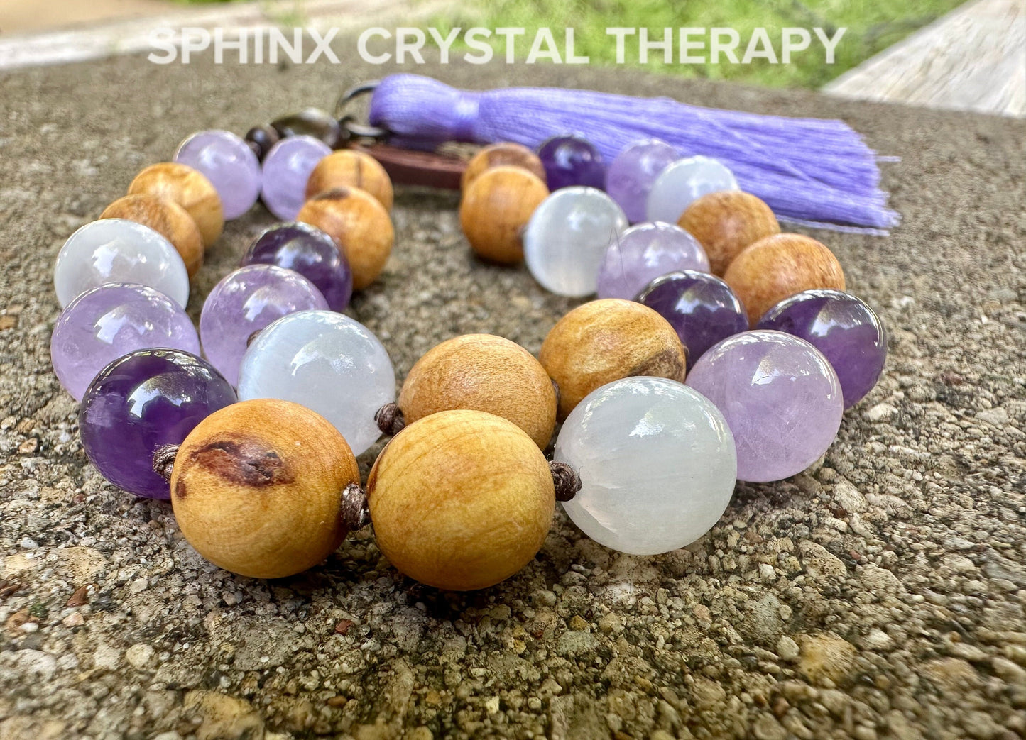 High Vibration Car Charm " The Light Worker " Divine Healer - Amethyst - Selenite - Crystal Gemstone Palo Santo Rear View Mirror Ornament