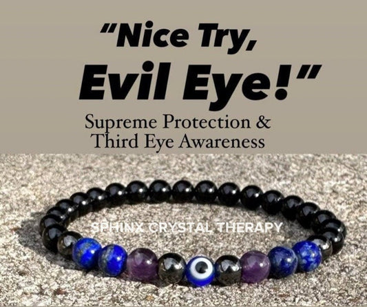 6mm Protection & Intuition - Aura Shield " Nice Try Evil Eye " Nazaar Amulet - AAA Lapis - Black Tourmaline - Real Crystal Healing Gemstones