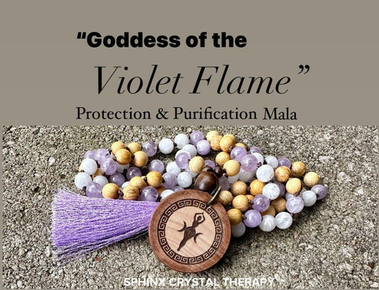 High Vibration Mala Necklace " The Goddess of the Violet Flame " Higher Consciousness - Mantra Meditation - AAA Crystal Healing Gemstones