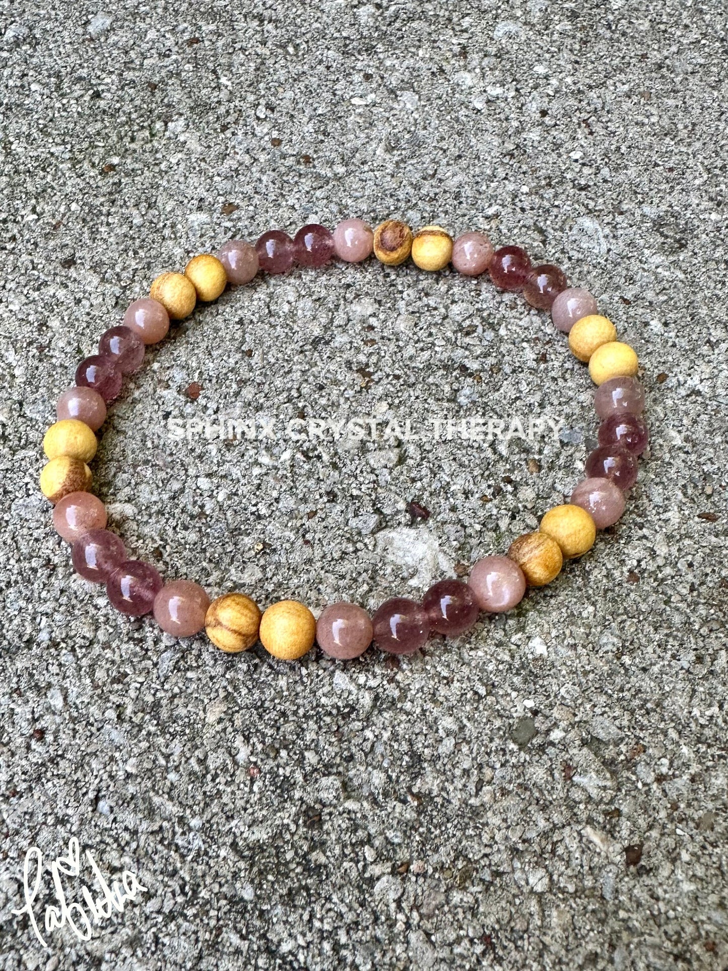 Emotional Healing & Stress Support Anklet " Goddess of Renewal " AAA Moonstone - Strawberry Quartz - Palo Santo - REAL Gemstone and Crystals