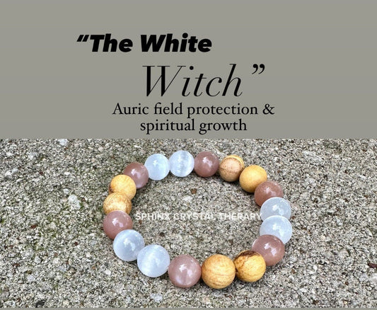 10MM Cleansing Negative Energy ” The White Witch " Spiritual Aura Clearing - Palo Santo Selenite - Quality Crystal Healing Gemstone Bracelet