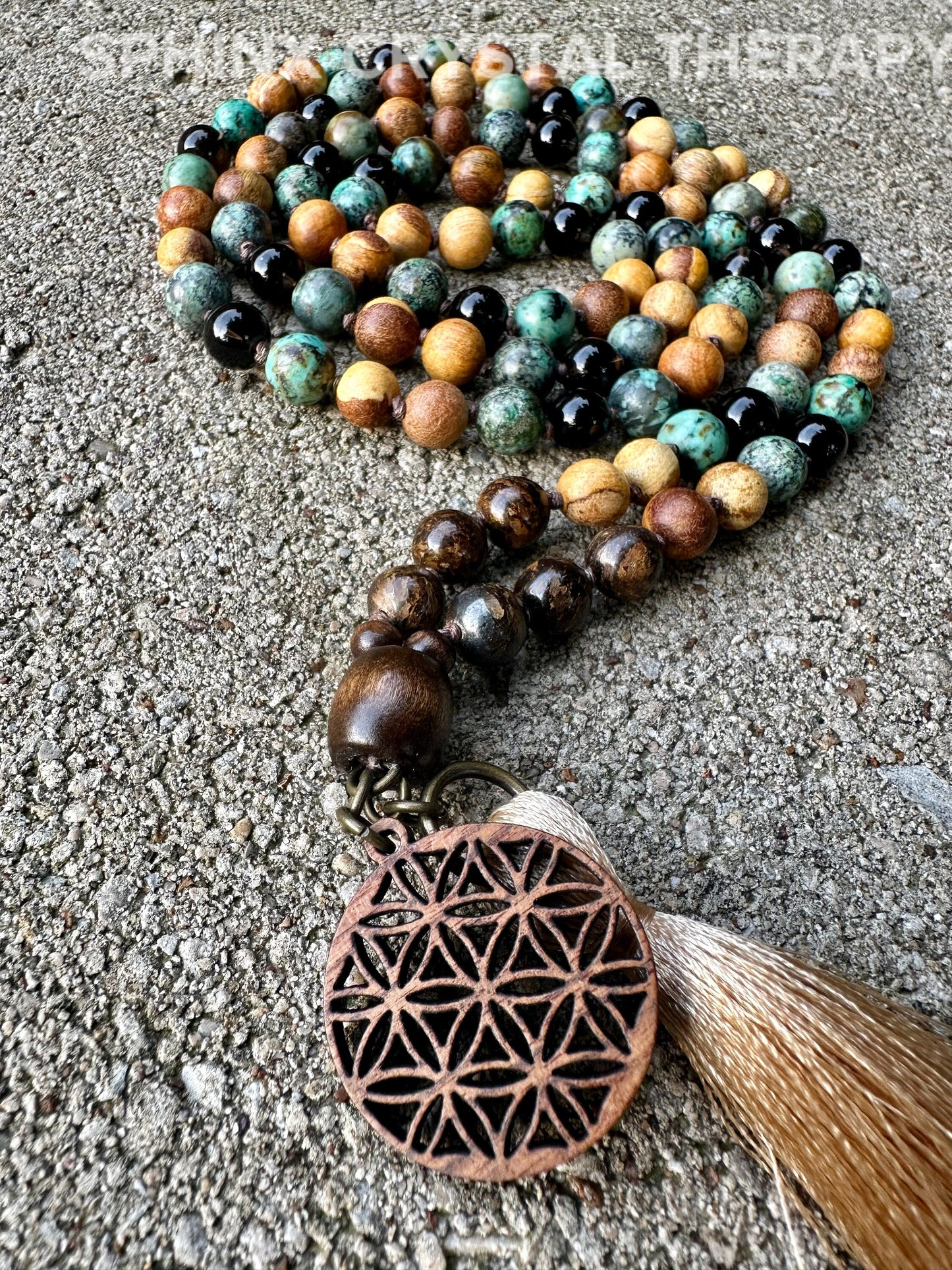 Earth Energy Mala - IMPERFECT STONES Spiritual Grounding  " Voice Of The Earth " Crystal Healing Gemstones DISCOUNTED Palo Santo Necklace