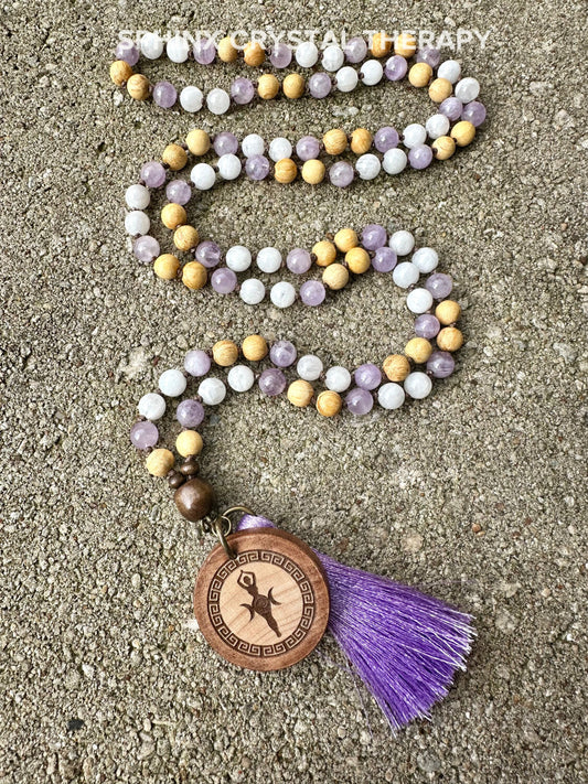 High Vibration Mala Necklace " The Goddess of the Violet Flame " Higher Consciousness - Mantra Meditation - AAA Crystal Healing Gemstones