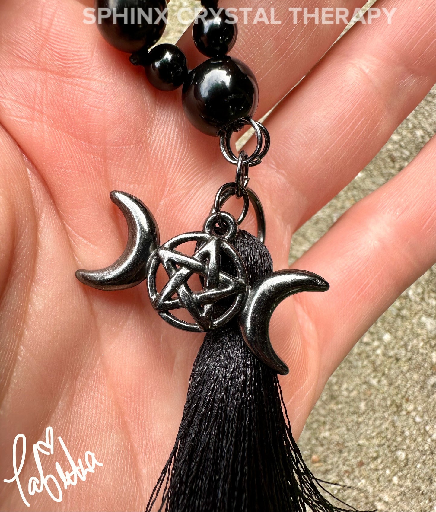 Triple Moon Goddess Mala - RARE Black Moonstone " Queen Of Shadows " Hecate Spiritual Protection - Onyx - Jet - Crystal Healing Necklace
