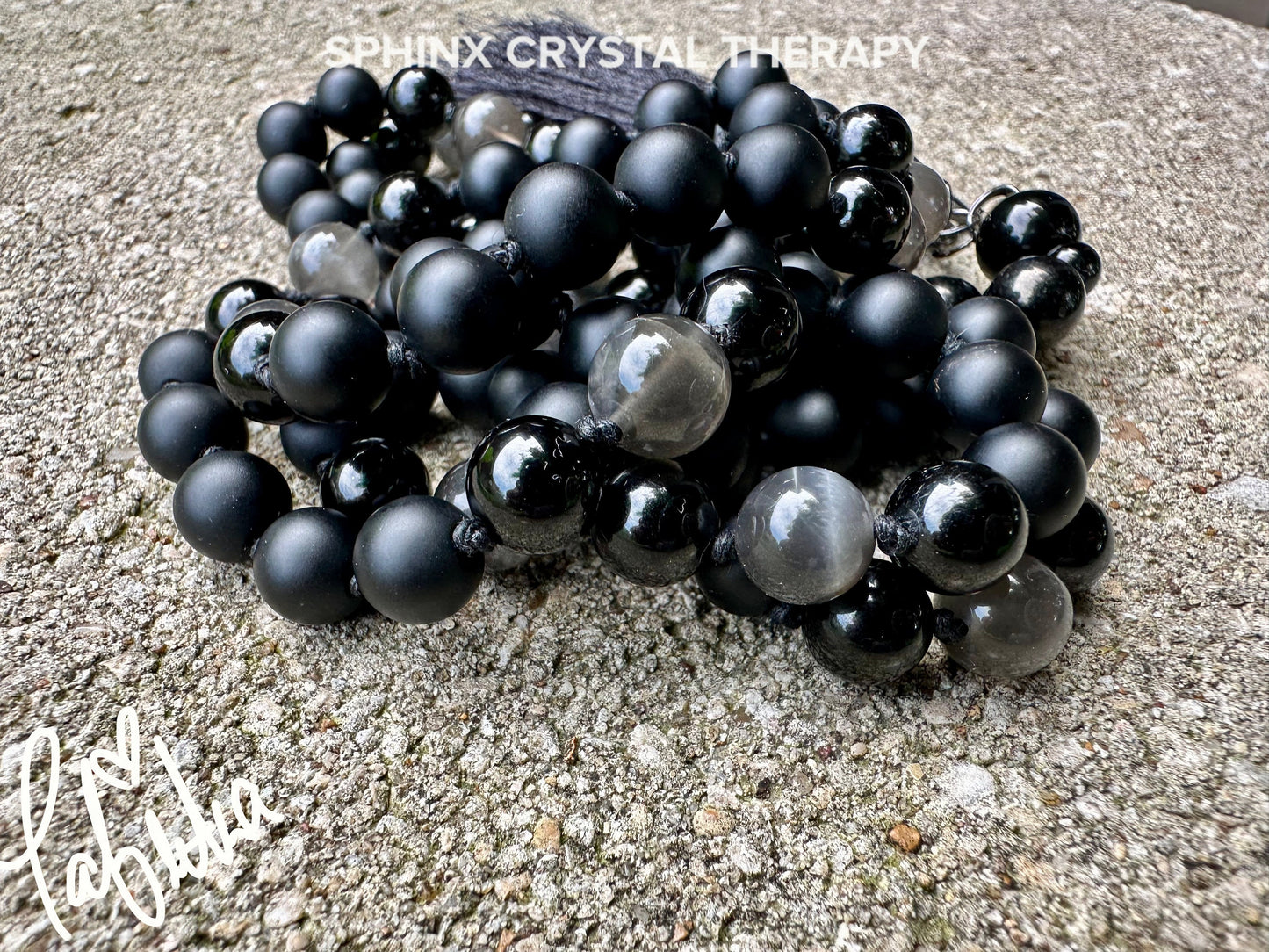 Triple Moon Goddess Mala - RARE Black Moonstone " Queen Of Shadows " Hecate Spiritual Protection - Onyx - Jet - Crystal Healing Necklace