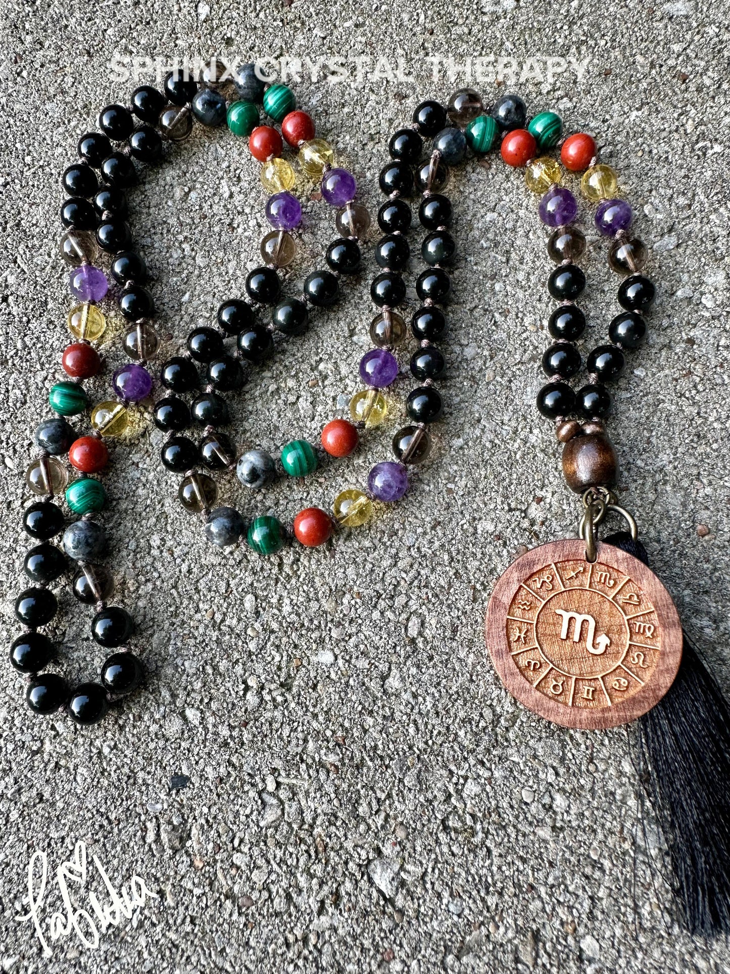 Scorpio Energy Mala - Zodiac Horoscope " The Protector Scorpio " October November Birthday - High Quality Crystal Healing Gemstone Necklace