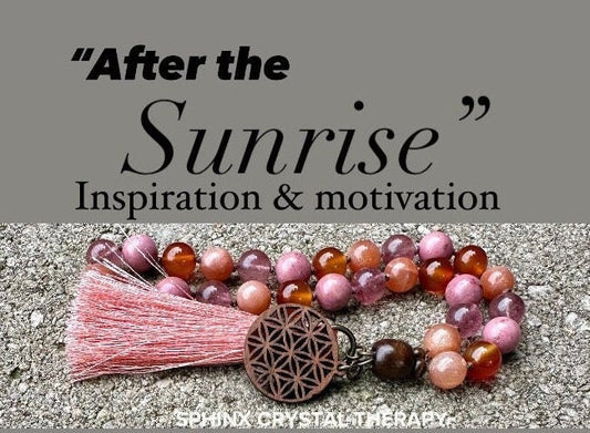 Motivation Car Charm - Inspiration & Creativity "After the Sunrise" Strawberry Quartz - Sunstone - Crystal Healing Rear View Mirror Ornament