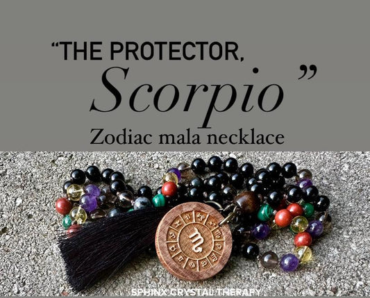 Scorpio Energy Mala - Zodiac Horoscope " The Protector Scorpio " October November Birthday - High Quality Crystal Healing Gemstone Necklace