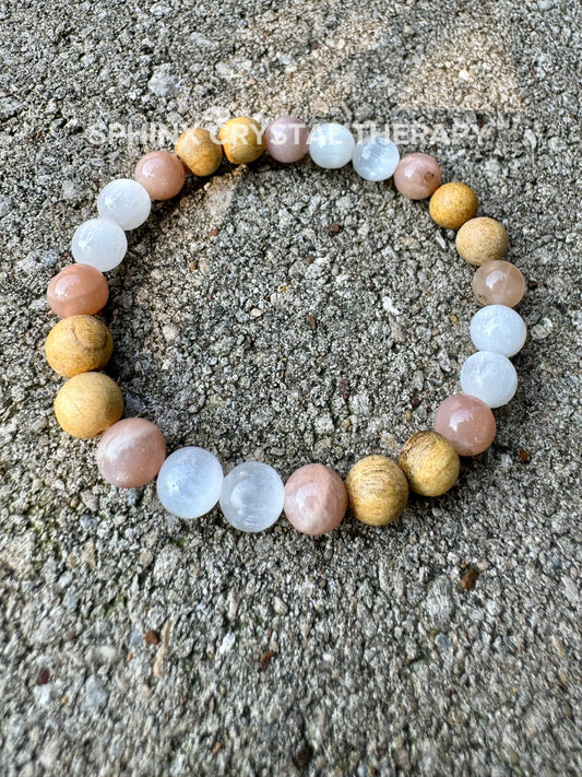 ONLY One - Aura Clearing - IMPERFECT Stones ” The White Witch " DISCOUNTED Bracelet - Spiritual Healing Palo Santo Selenite Crystals - 4