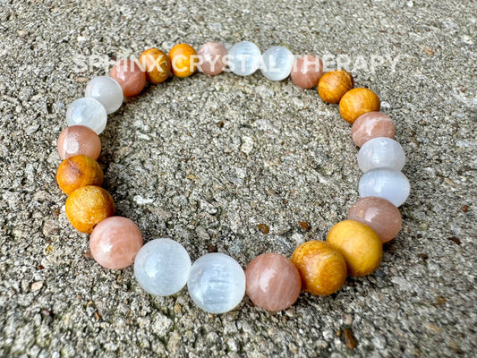 ONLY One - Aura Clearing - IMPERFECT Stones ” The White Witch " DISCOUNTED Bracelet - Spiritual Healing Palo Santo Selenite Crystals - 2
