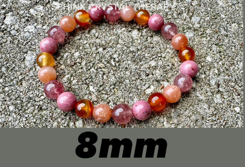 Motivation - Inspiration - Creativity " After the Sunrise " Self Empowerment - Strawberry Quartz - Sunstone - Crystal Healing Bracelet