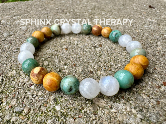 Emotional Healing - IMPERFECT STONES - Anxiety support - Self Love Moonstone - Chrysoprase - Palo Santo DISCOUNTED Crystal Gemstone Bracelet