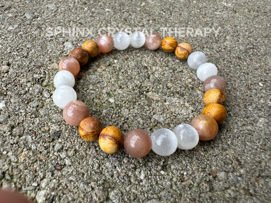 ONLY One - Aura Clearing - IMPERFECT Stones ” The White Witch " DISCOUNTED Bracelet - Spiritual Healing Palo Santo Selenite Crystals - 5
