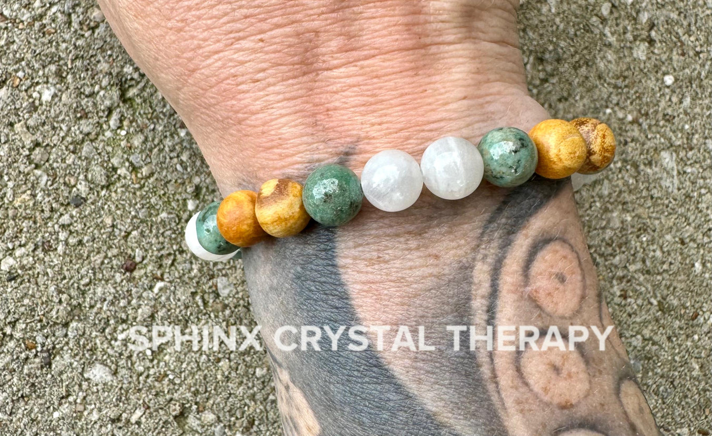 Emotional Healing - IMPERFECT STONES - Anxiety support - Self Love Moonstone - Chrysoprase - Palo Santo DISCOUNTED Crystal Gemstone Bracelet