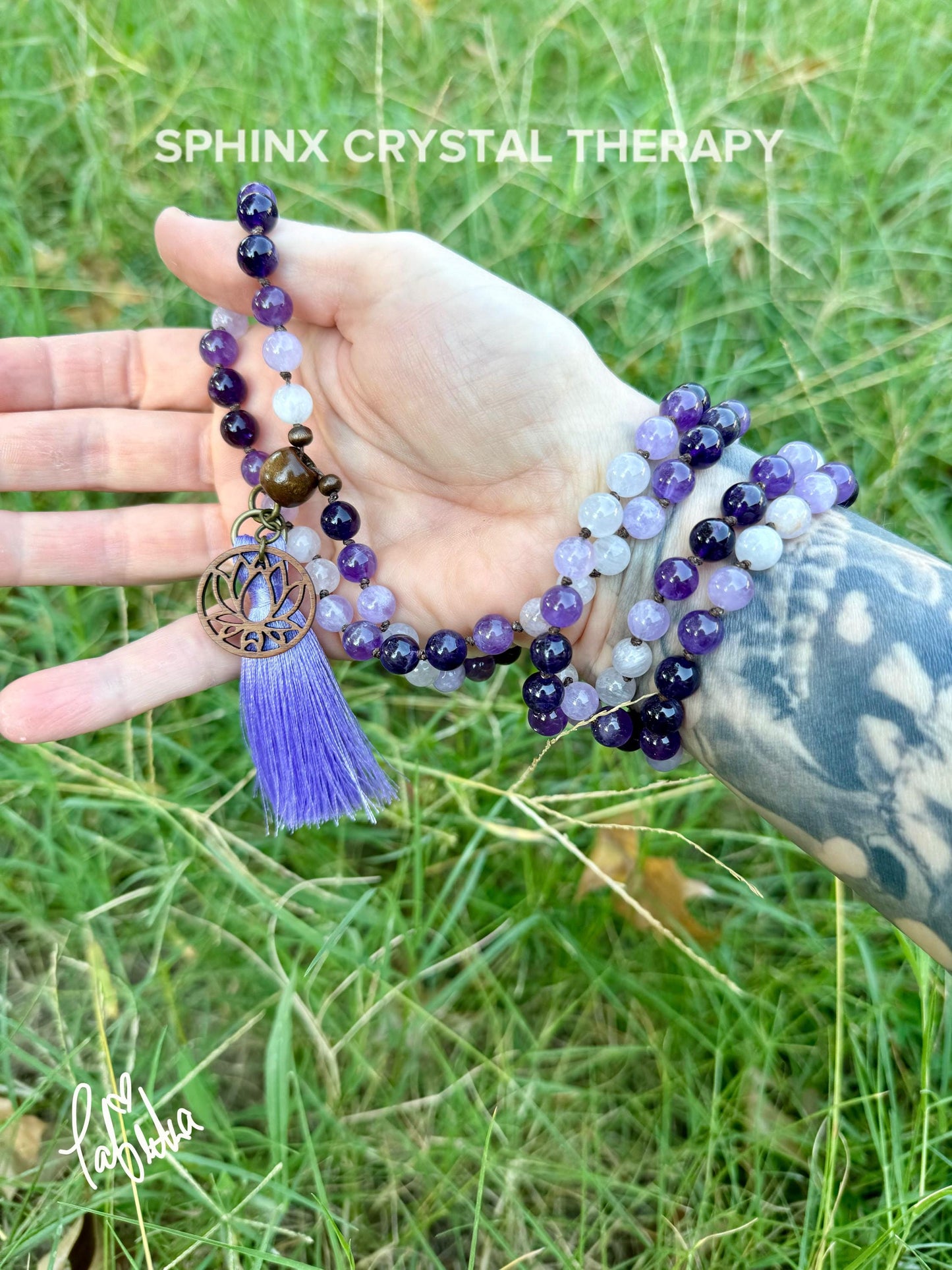 Only One High Vibration Mala " Lady of the Violet Flame " Divine Healer - RARE High Grade Amethyst - Real Crystal Healing Gemstone Necklace