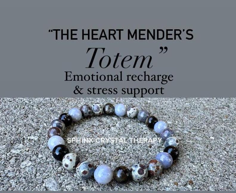 Heart Healing & Recharge - Empath support " The Heart Menders Totem " RARE Blue Rose Quartz - Stress and Anxiety - Crystal Gemstone Bracelet
