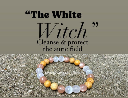 Cleansing Negative Energy ” The White Witch " Spiritual Aura Clearing - Palo Santo Selenite - Quality Crystal Healing Gemstone Bracelet
