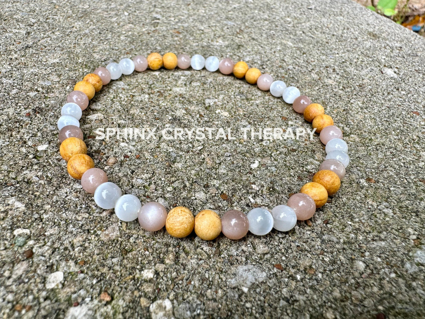Cleansing Negative Energy Anklet ” The White Witch " Spiritual Aura Clearing - Palo Santo Selenite - Real Crystal Healing Gemstone Bracelet